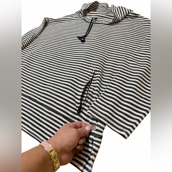 💙TALBOTS STRIPED COWL NECK Striped Navy and White Pullover - Picture 4 of 11